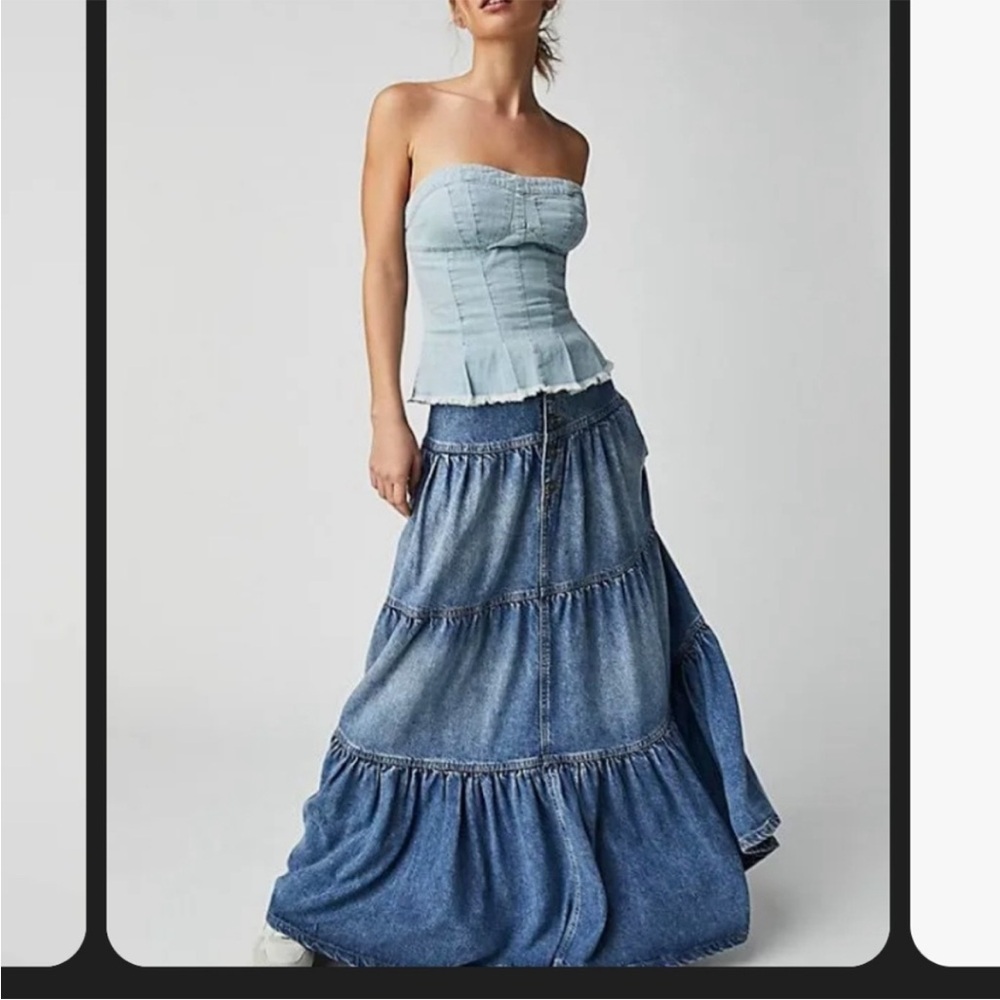 FREE PEOPLE Dreamweaver Maxi Denim Skirt - Picture 2 of 11